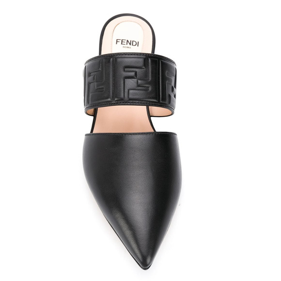 Fendi Motif FF Logo Black Leather Pointed Toe Ballerina Ballet Mule Flat 36.5 - Picture 6 of 12